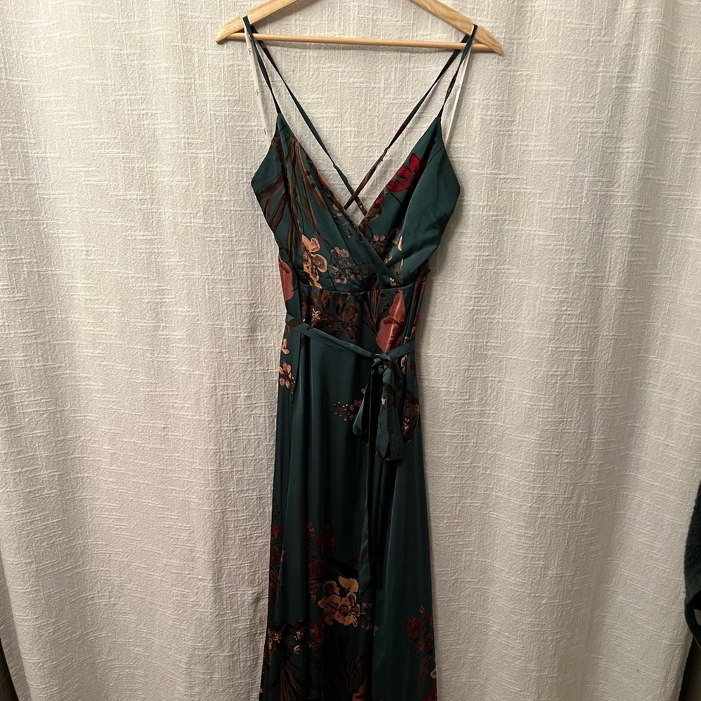 Lulus Still the One Emerald Green Floral Print Satin Maxi Dress